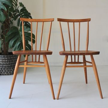 ERCOL All Purpose Chairs Pair Model 391 Original Rare Mid-Century Beech Elm Refurbished Revived 1960