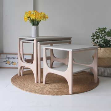STONEHILL Nest of Tables Solid Wood Mid-Century Modern Retro Refurbished Painted Original 1970s 