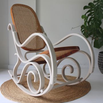 Rocking Chair Vintage Thonet Bentwood Style Mid-Century Timeless Wood Cane Rattan 1960s 