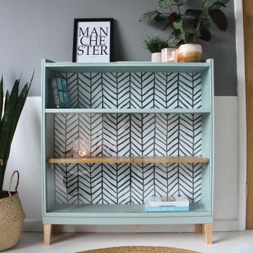 Bookcase Cabinet Glazed Sliding Doors Mid-Century Solid Wood Painted French Eggshell Tapered Feet   