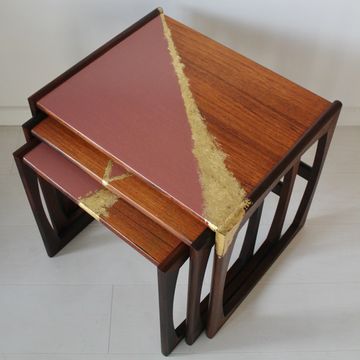 G Plan Quadrille Nest of Tables Teak  Afromosia R Bennett Mid-Century Painted Gold Original  1970s 