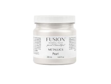 A jar of Fusion Mineral Paint in Pearl metallic color.