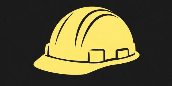 Yellow construction helmet icon on a black background.