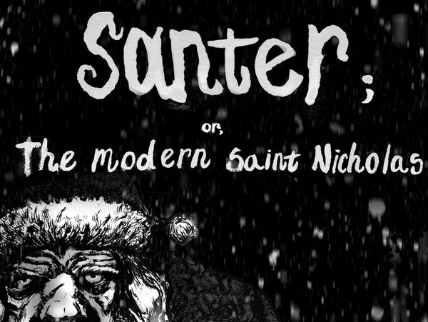 Our hero Trash Santa, beneath the logo for Santer; or, The Modern Saint Nicholas