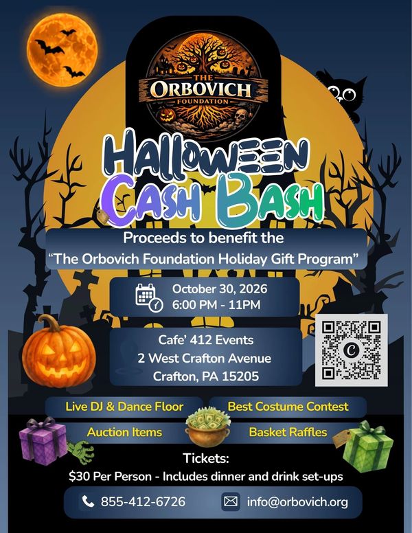 Halloween Cash Bash fundraiser for Orbovich Foundation on October 30, 2026.