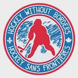 Logo of Hockey Without Borders organization with a hockey player silhouette.