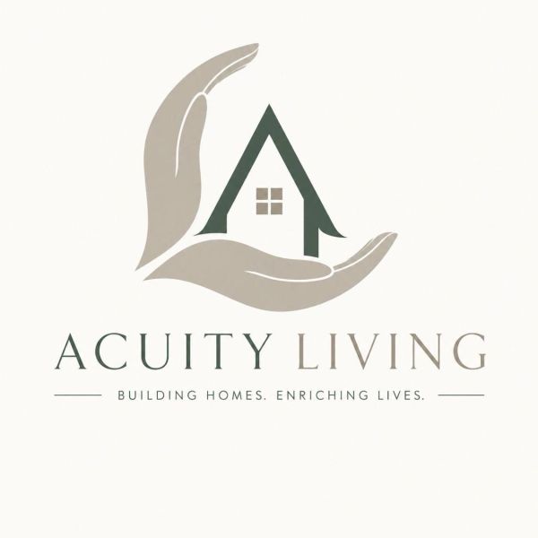 Logo of Acuity Living featuring two hands cradling a house.