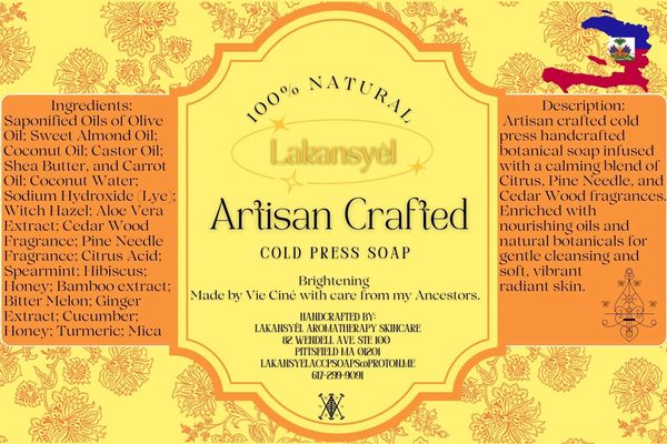 Label for Lakansyel Artisan Crafted cold press soap with natural ingredients.