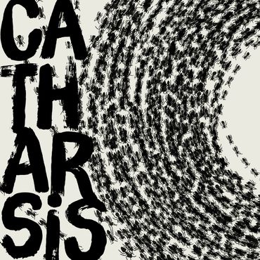 Black ants forming the word 'CATHARSIS' and swirling pattern.