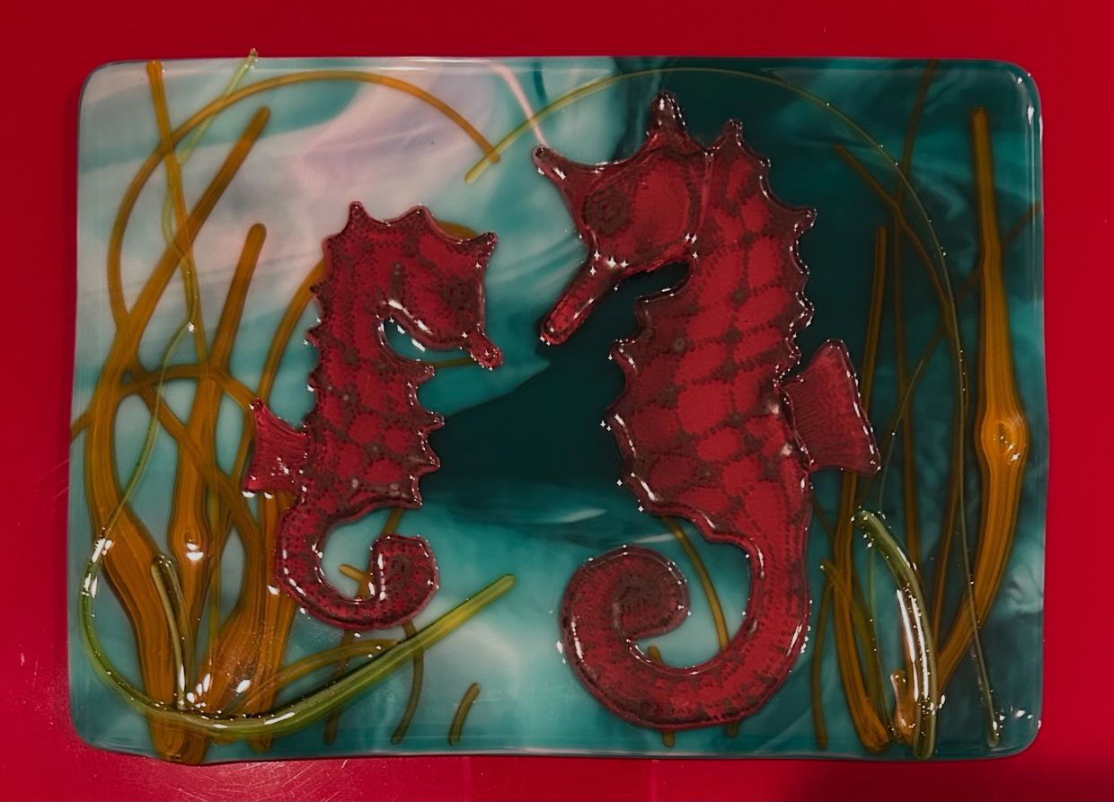 Fused glass seahorses