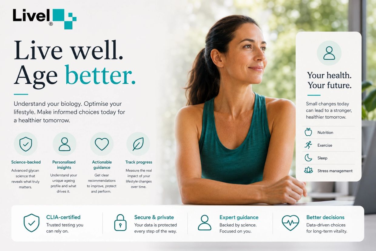 Woman looking content with health-focused lifestyle tips and personalized aging insights.