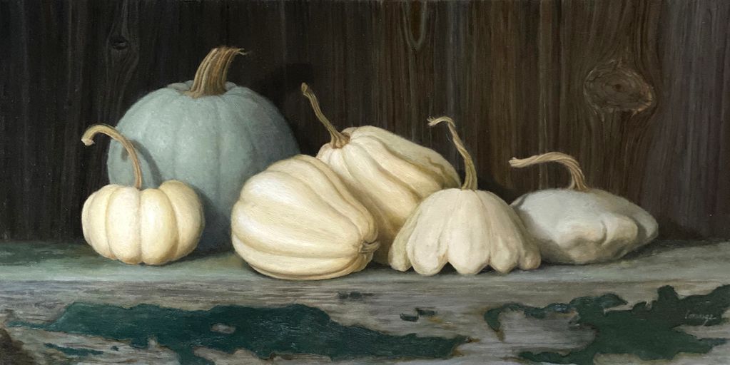 painting of a white and green gourds