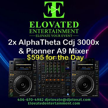 DJ equipment rental offer with mixers and CDJs for $595 a day.