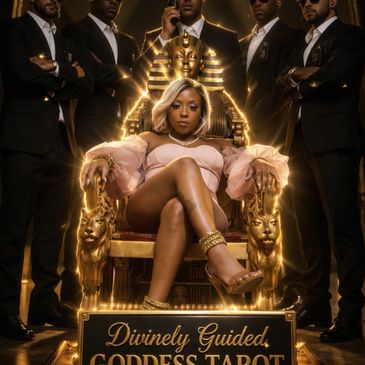 Woman in pink sits regally on a golden throne surrounded by men in black suits.