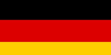 Flag of Germany with three horizontal stripes in black, red, and gold.