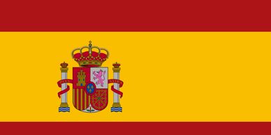 The national flag of Spain with its coat of arms.