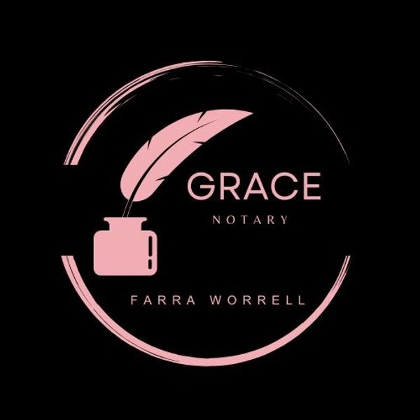 Elegant pink feather and ink logo for Grace Notary by Farra Worrell.