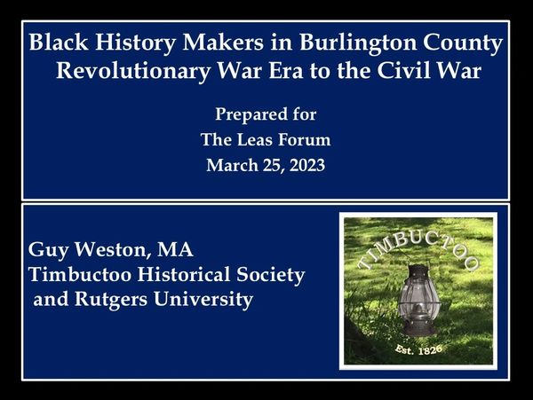New Jersey Black  History | Burlington County Black History | Timbuctoo | Guy Weston