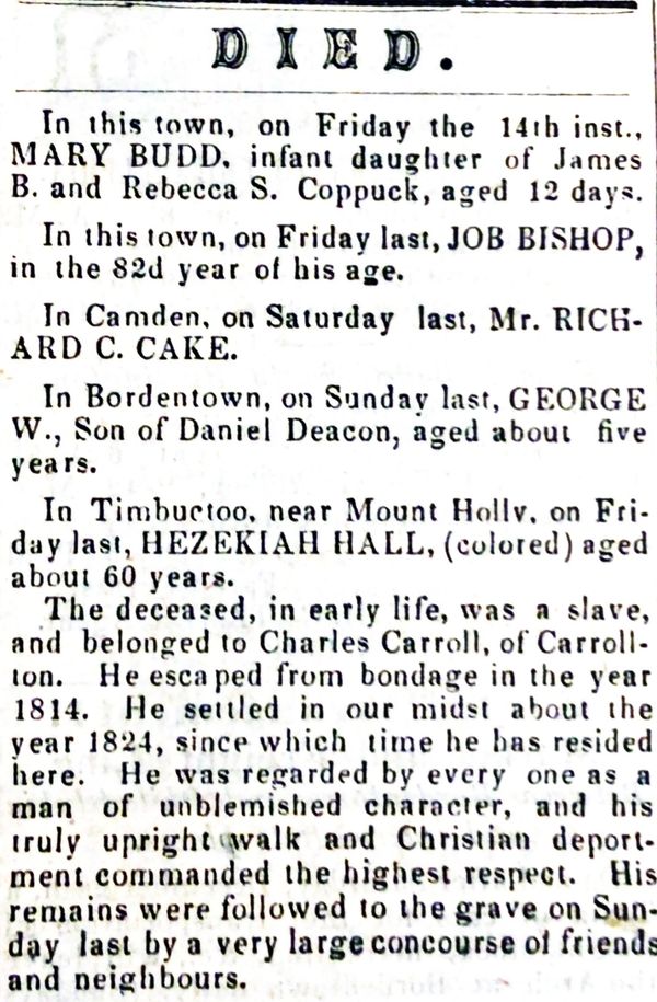 Hezekiah Hall obituary | Timbuctoo