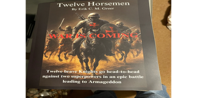 Book cover of 'Twelve Horsemen' depicting armored knights charging into battle.