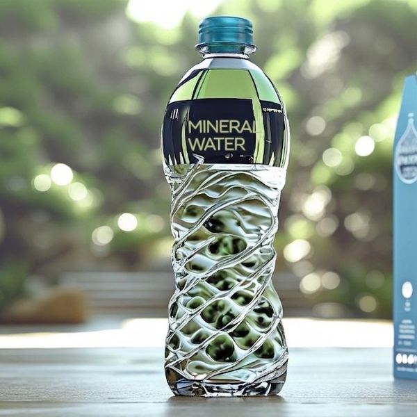 Bottles of mineral water with unique twisted design.