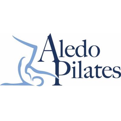 Logo for Aledo Pilates featuring a stylized figure in a Pilates pose.