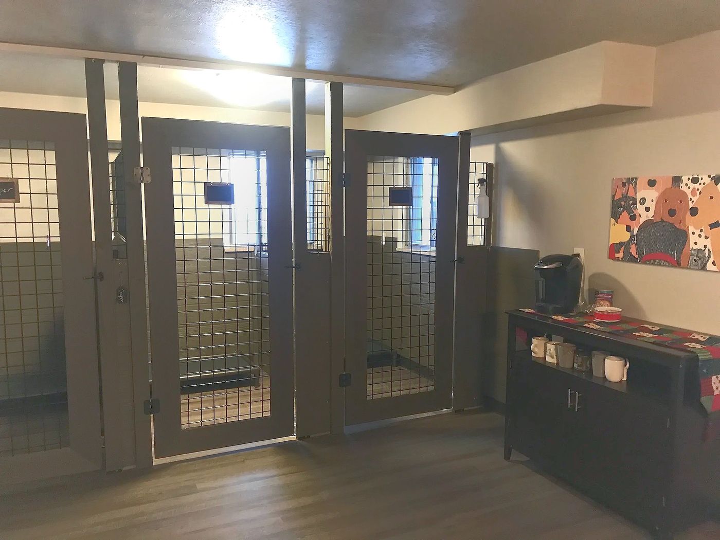 DogTag's hand-built wood and iron kennels inside the converted home facility