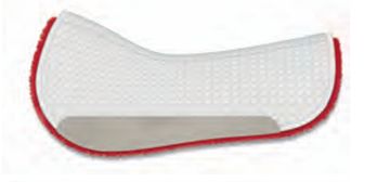 White saddle pad with red trim.