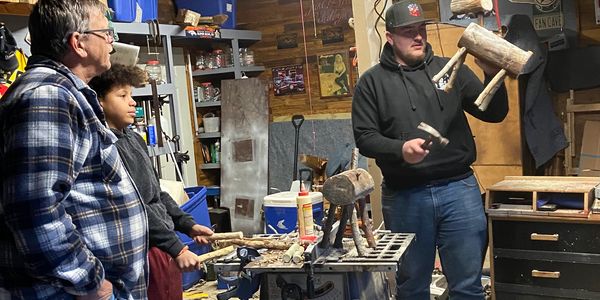 Grandpa and grandkids working on the first reindeer.