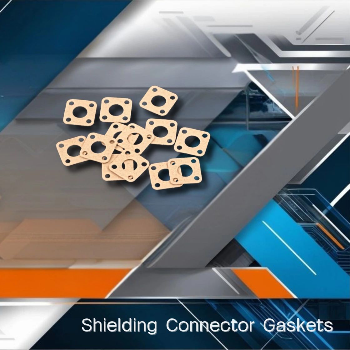 EMI Shielding gaskets neatly arranged on a tech-inspired background.