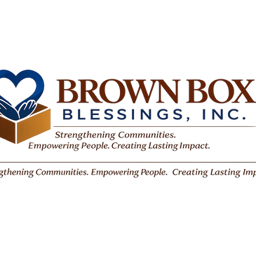 Logo of Brown Box Blessings, Inc. featuring a heart and hands over a box.