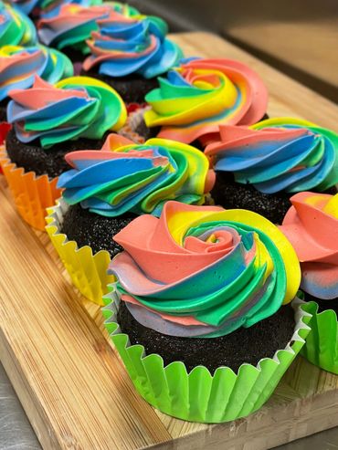 Decadent Chocolate Cupcakes with Rainbow Frosting