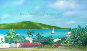 Sunny Day Sail. View from Blue Water Terrace. Soft Pastel.