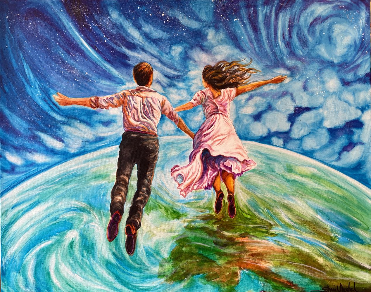 Couple Flying over the earth