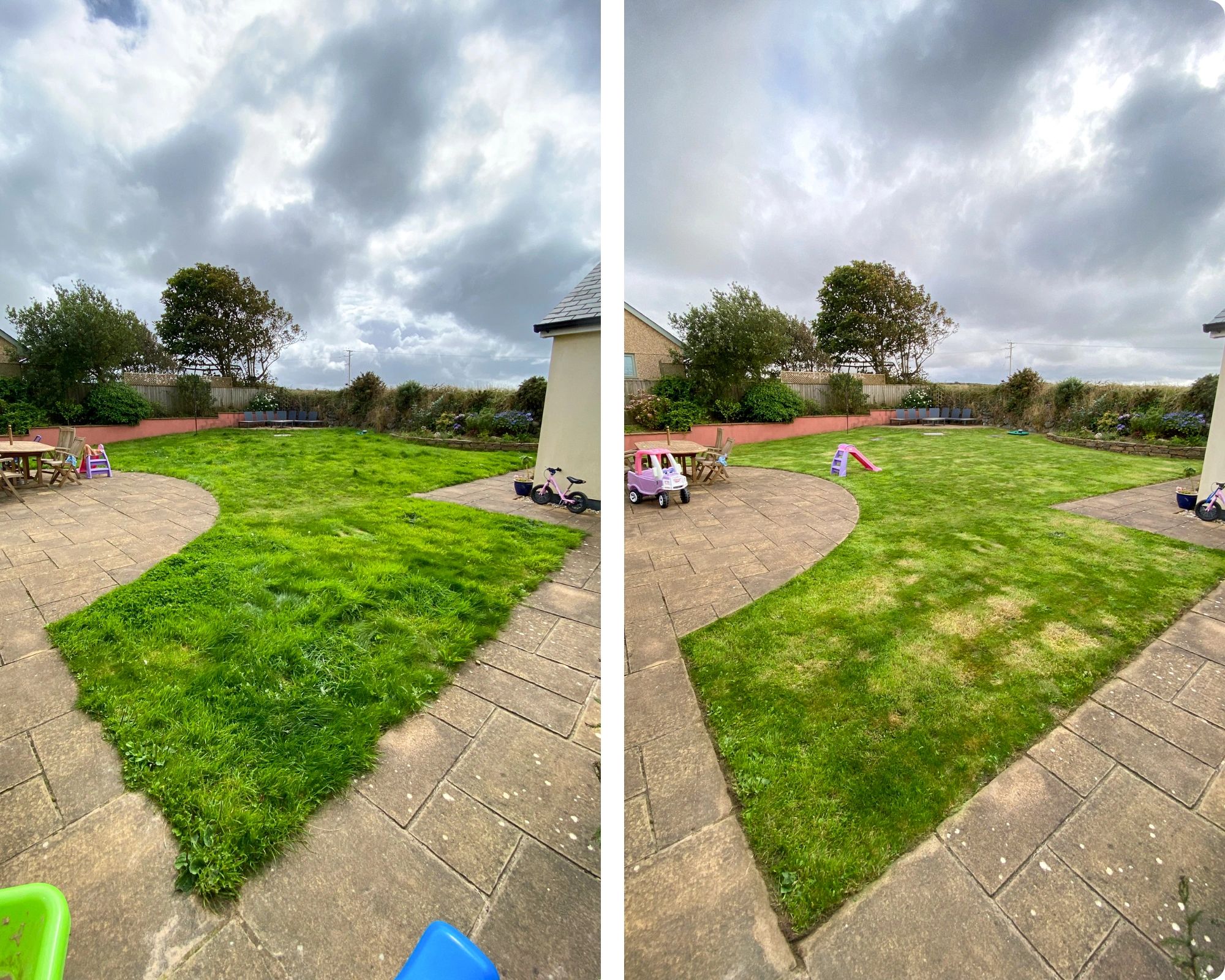 Lawn cutting garden services before and after in North Coast Cornwall