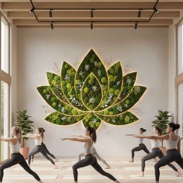 lotus shaped moss wall art in yoga studio