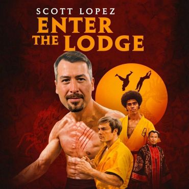 Martial arts movie poster featuring Scott Lopez and characters in yellow uniforms.