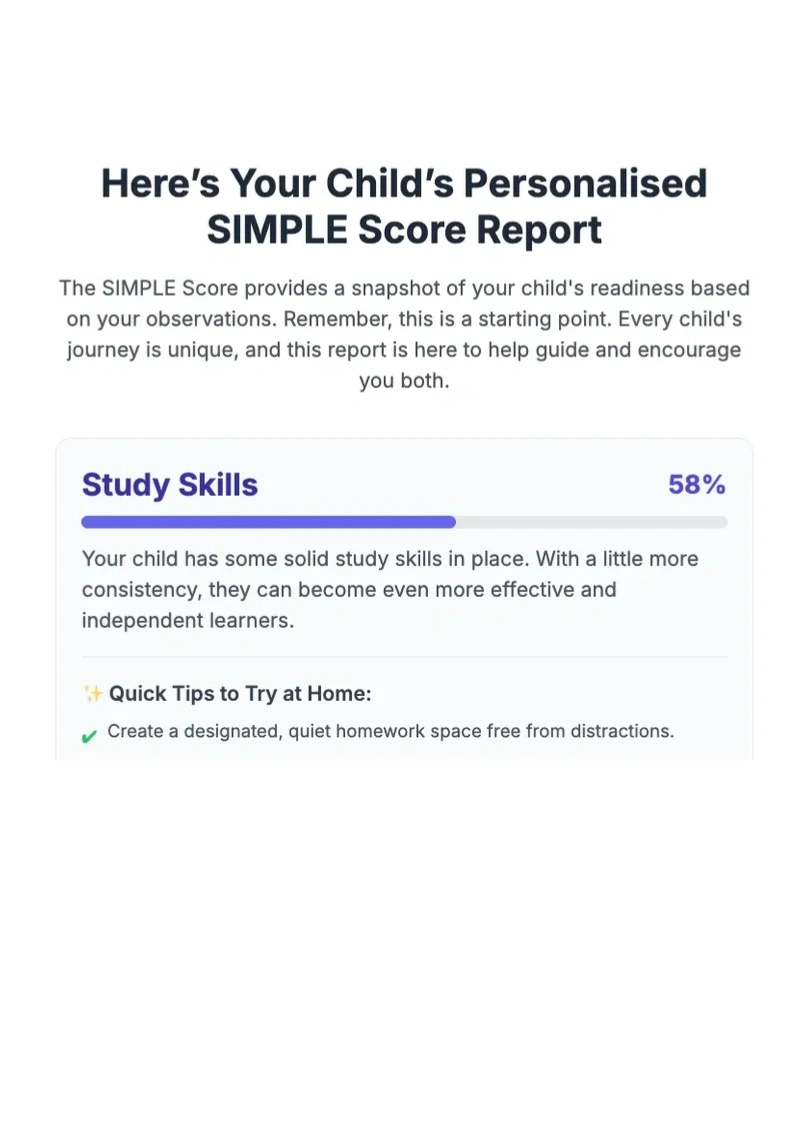 Screenshot of the Simple Score Report