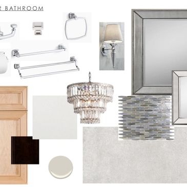 Collection of interior design finishes for a bathroom remodel