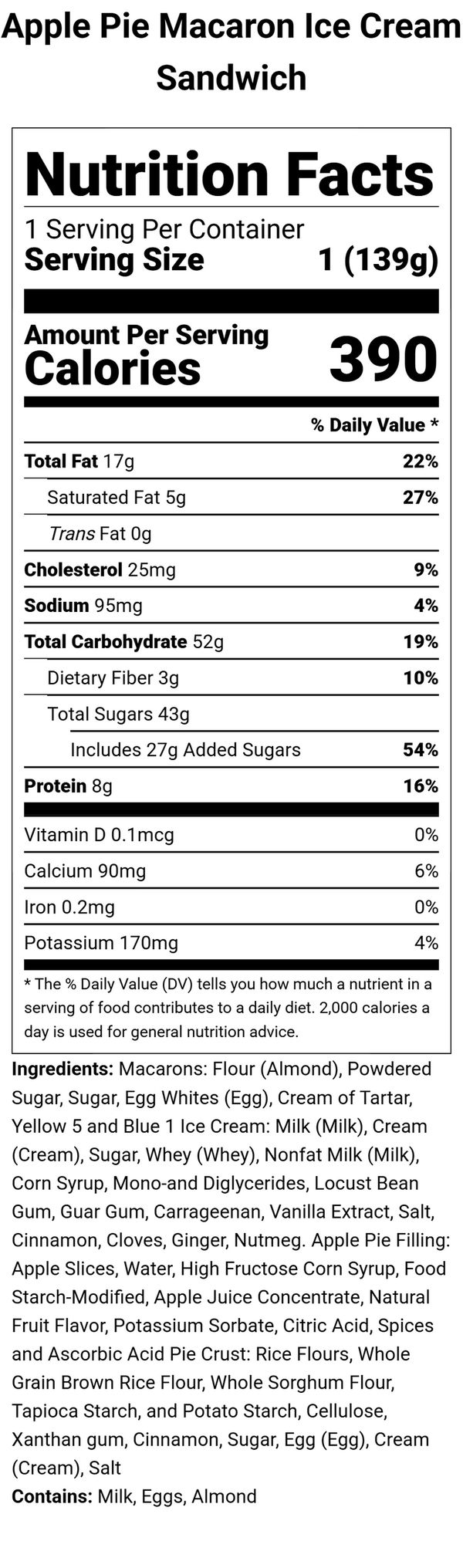 Apple Pie Macaron Ice Cream Sandwich Nutritional Information