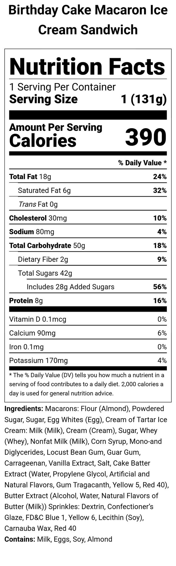 Birthday Cake Macaron Ice Cream Sandwich Nutritional Information