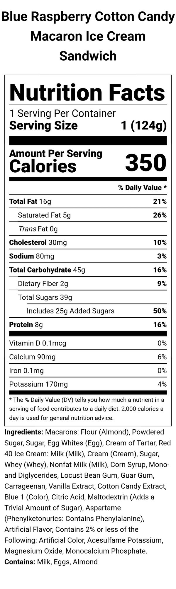 Blue Raspberry Cotton Candy Macaron Ice Cream Sandwich Nutritional Information