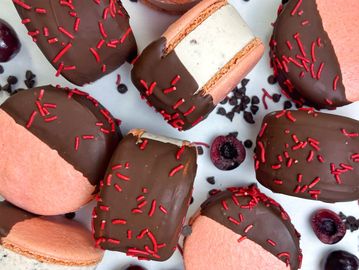 Cherry Chocolate Chunk Macaron Ice Cream Sandwich