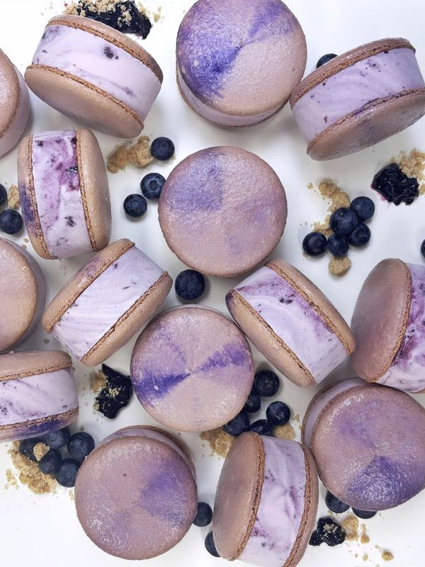 Dairy Free Blueberry Crumble Macaron Ice Cream Sandwich