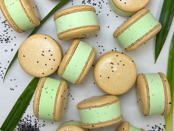 Pandan Black Sesame Macaron Ice Cream Sandwich