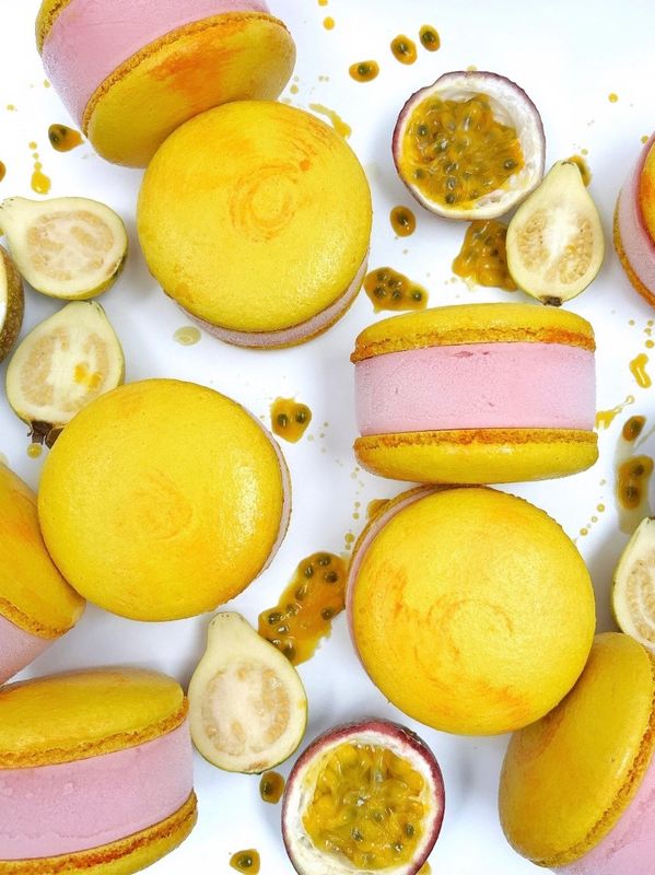 Dairy Free Passion Fruit Guava Macaron Ice Cream Sandwich