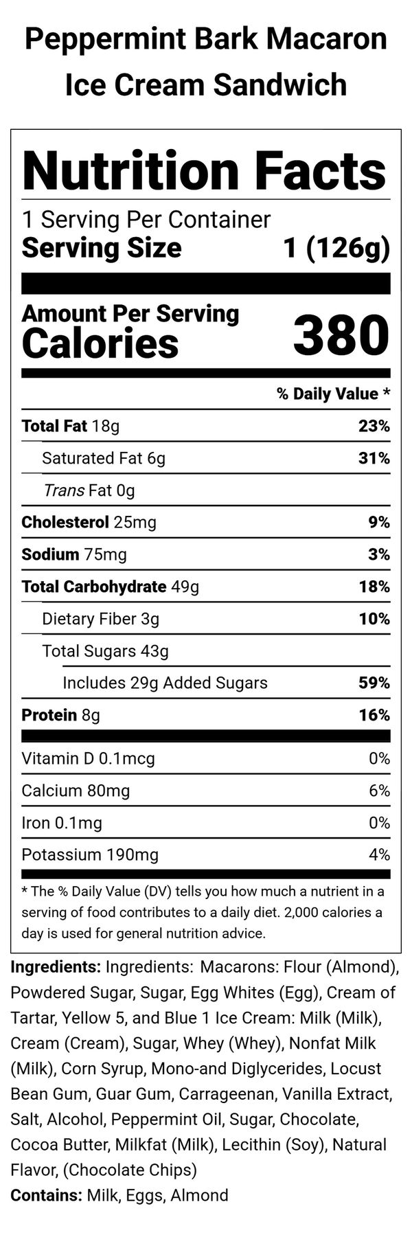 Peppermint Bark Macaron Ice Cream Sandwich Nutritional Information
