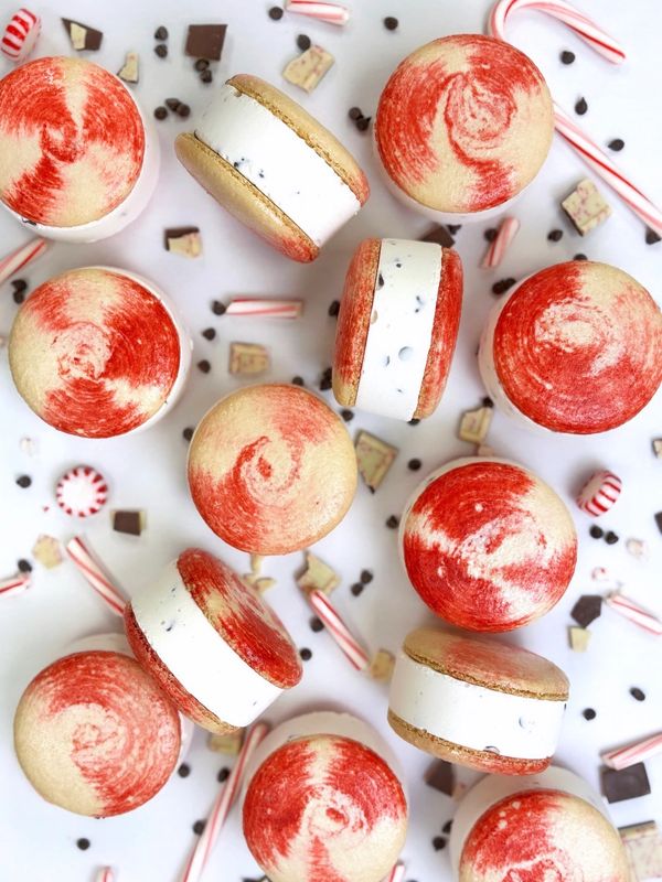 Peppermint Bark Macaron Ice Cream Sandwich
