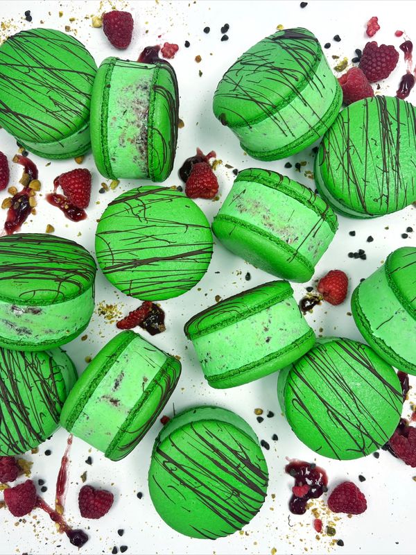 Raspberry Pistachio Macaron Ice Cream Sandwich