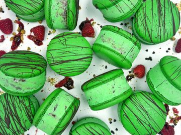 Raspberry Pistachio Macaron Ice Cream Sandwich